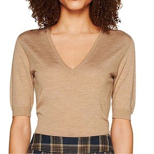 SUISTUDIO Clark Short Sleeve 100% Merino Wool Sweater CAMEL Size Small